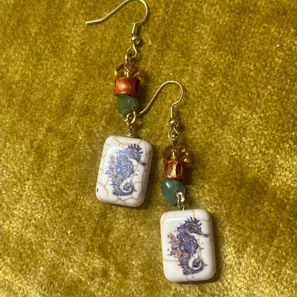 Seahorse Earrings made with real shark vertebrae